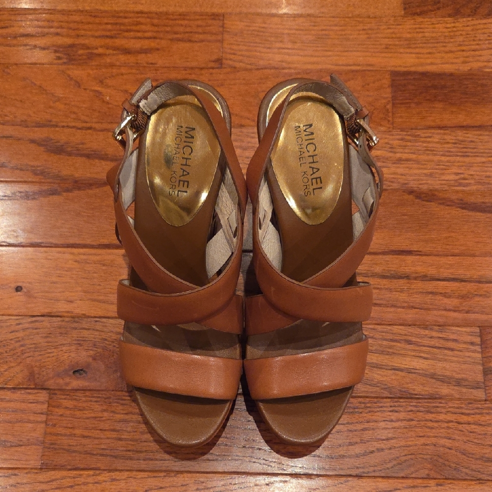Michael Kors Brown Leather Wedge Sandals